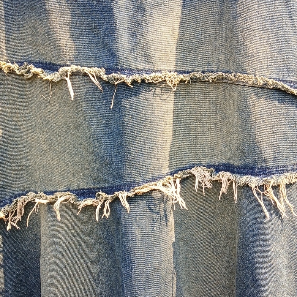 Distressed Long Denim Fringe Skirt Size M - Picture 2 of 12